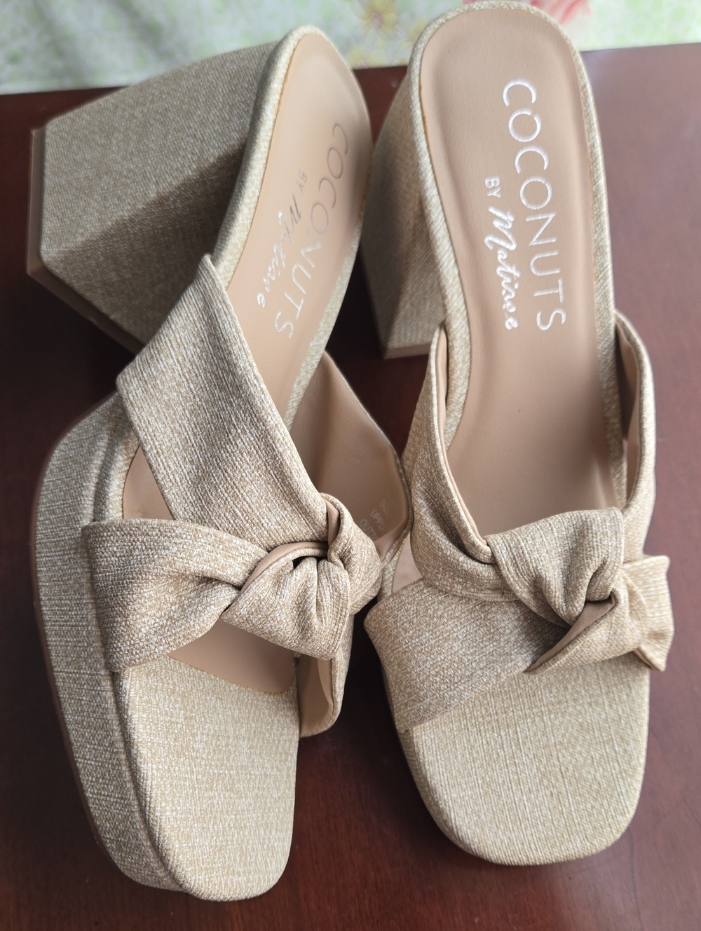 Coconuts by Matisse Shimmery Champagne Knot Block Heel Mules